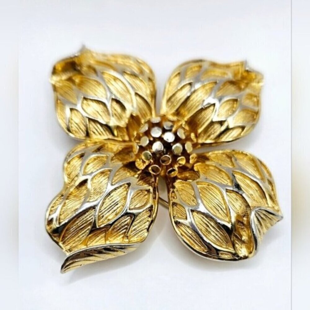 Vintage Marcel Boucher Gold-Tone Flower Brooch – Signed Mid-Century Pin